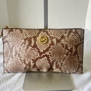 Michael Kors Snake-Embossed Leather Wristlet